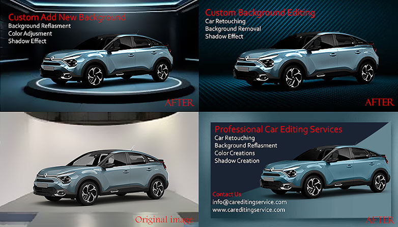 Professional car editing service adding a custom background to enhance the visual appeal of a car image.